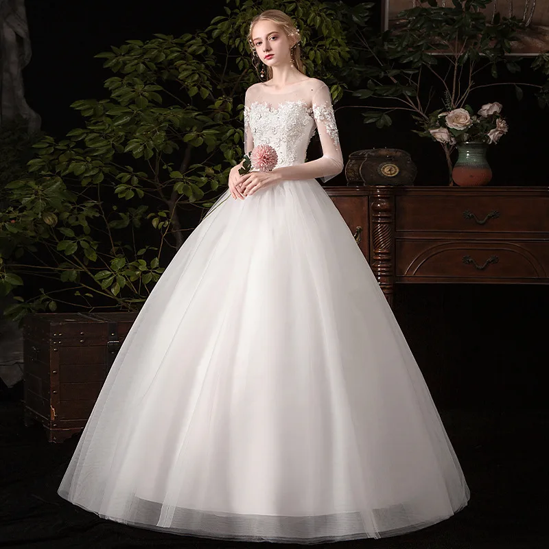 Robe de Mariée en Tulle à Manches sulfet Col Rond, Simple, Coréen, Vente en Gros, Nouvelle Collection 2021, 2020