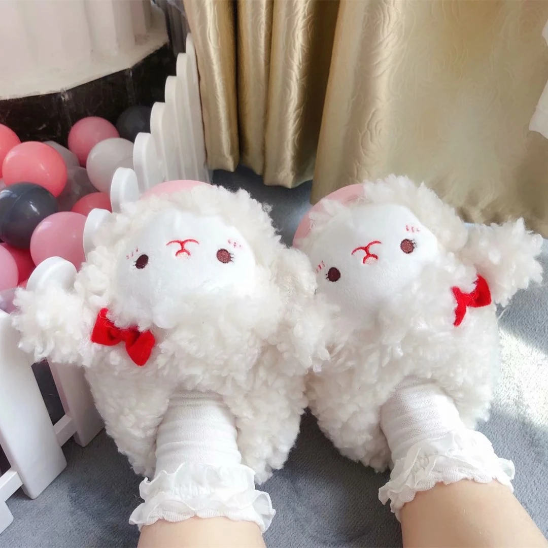

Cartoon Slippers Cute Rabbit Sheep Home Cotton Shoes Woman Girl Warm Winter Lolita Indoor Shoes Flat Casual Floor Mute Non-slip
