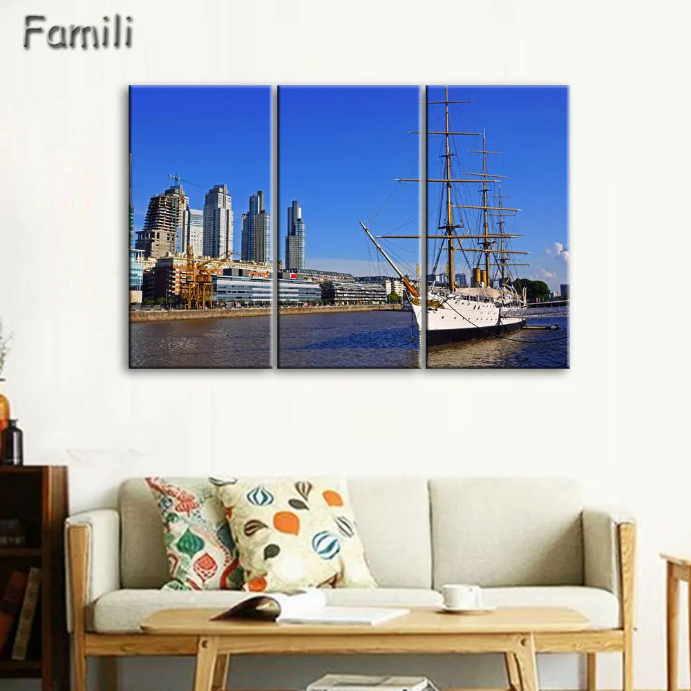 3Pieces/set Sail Boat Canvas Arts Wall Pictures For Living Room Modern Poster and Printed Wall Canvas Art Home Decor Unframed