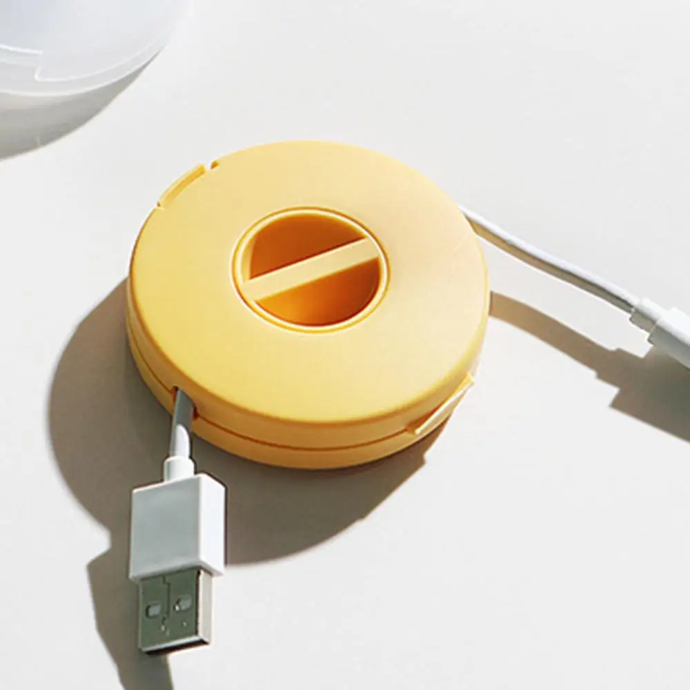 Round Shaped Rotating Clip Wire Cable Winder Box Headphone Storage Container