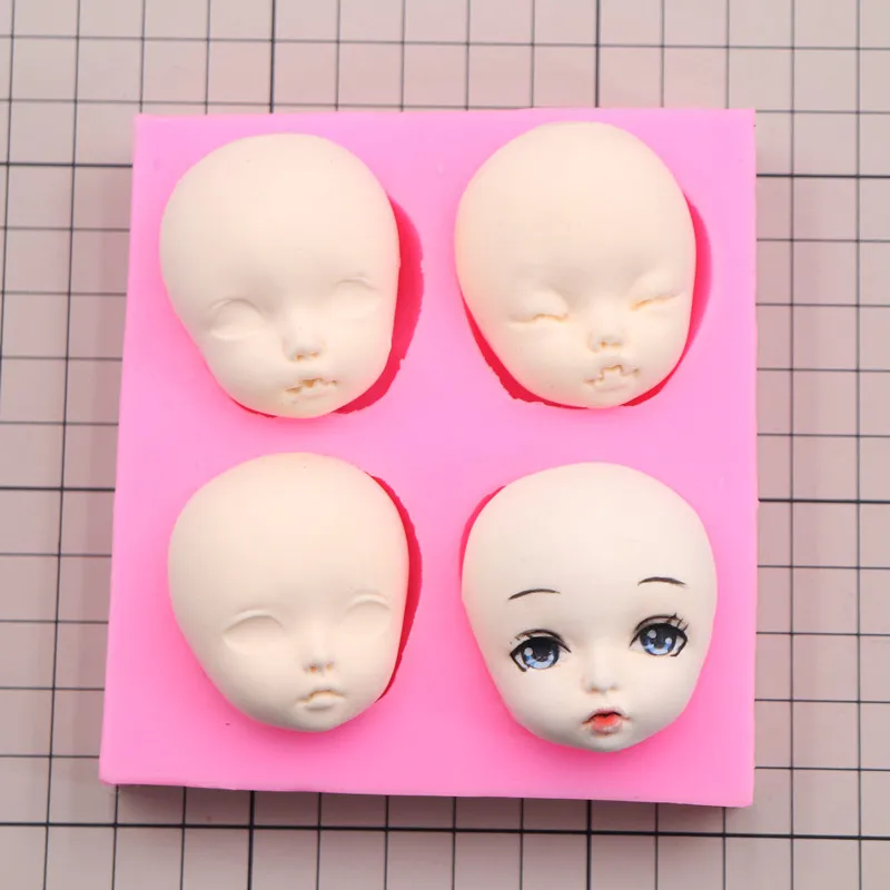 4 in 1 Resin Fondant Ultra Light Clay Face Mold Clay Crystal White Jade Pudding Silicone Face Mold Tool BJD Baby Face