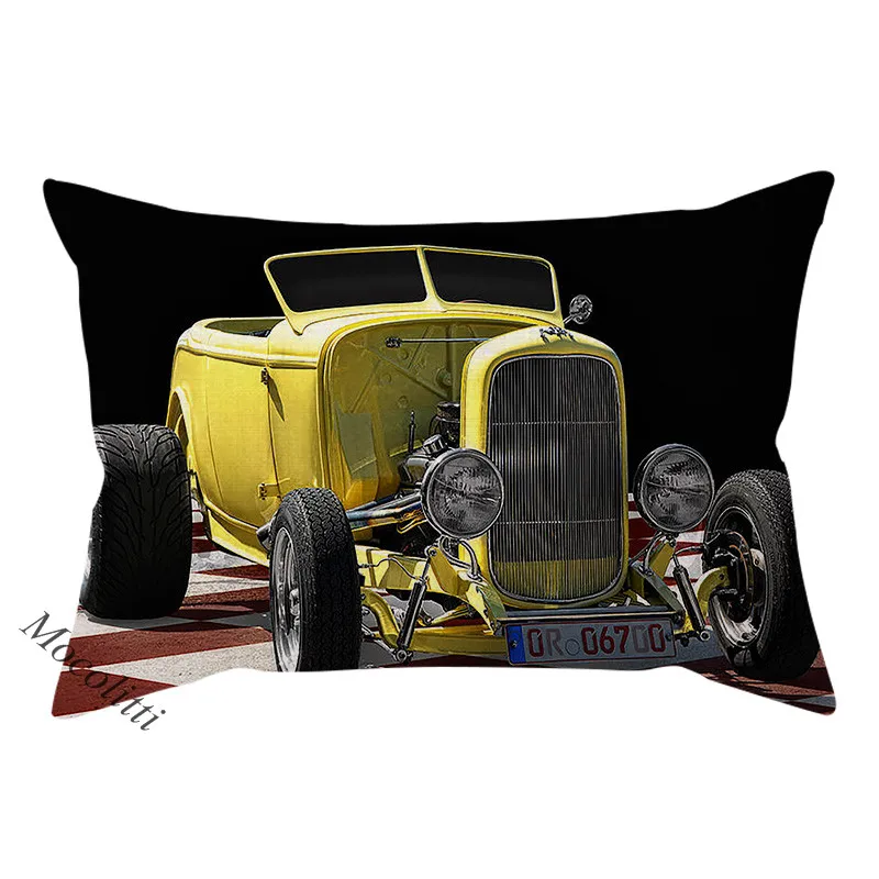 Nordic Vintage Car Pattern Print Cotton Linen Pillow Case Retro Fashion Cool Man Home Decoration Office Café Sofa Cushions Cover