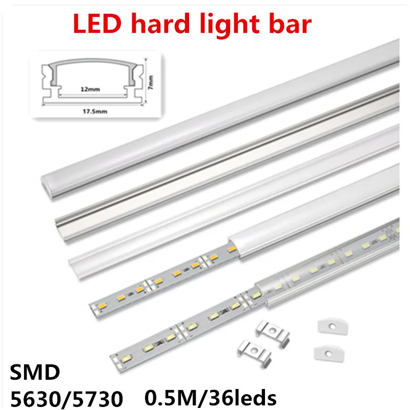 

10pcs /20PCS/50cm 5630 5730 DC12V hard rigid bar strip with U aluminum profile shell channel housing cabinet light kitchen light