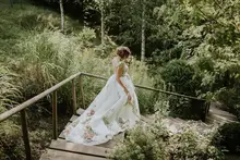 White V-Neck Wedding Dress with Open Back #6