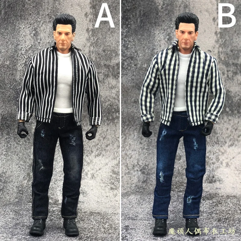 1/12 Scale Male Soldier Plaid Shirt Jeans T-shirt Suit Set Clothes Model for 6in Action Figure Doll Toy