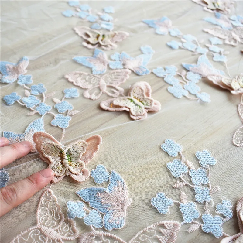 Butterfly embroidery mesh fabric embroidery 3D flower water-soluble lace skirt dress wedding dress fabric