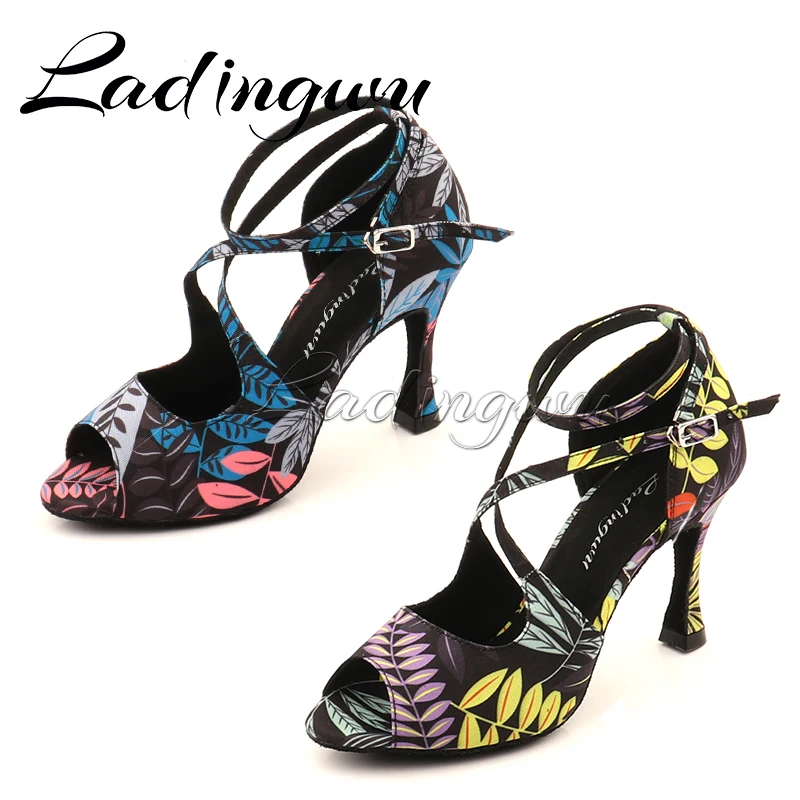 Ladingwu Brands Latin Dance Shoes Graffiti Denim Salsa Dance Shoes Performance Dance Shoes Profession Ballroom Dacne Shoes Sanda