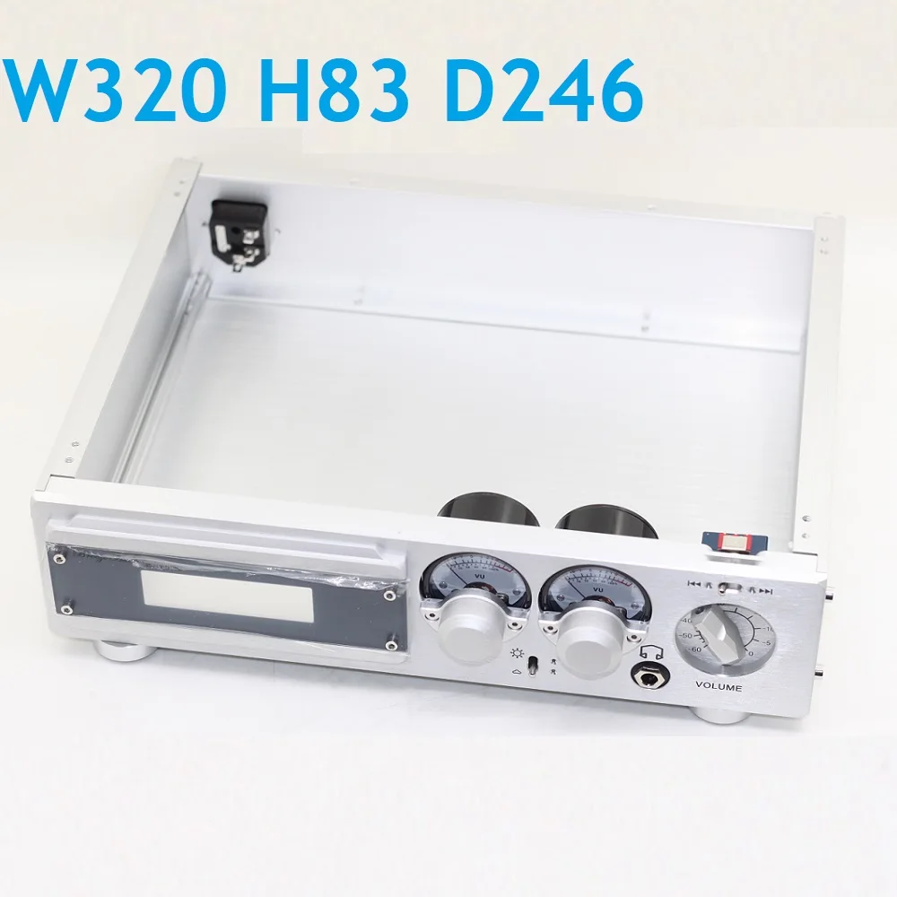 

W320 H83 D246 Decoder Switch UV Meters Chassis DIY Aluminum Power Amplifier Supply Headphone Amp Case Hifi Enclosure Hi End PSU