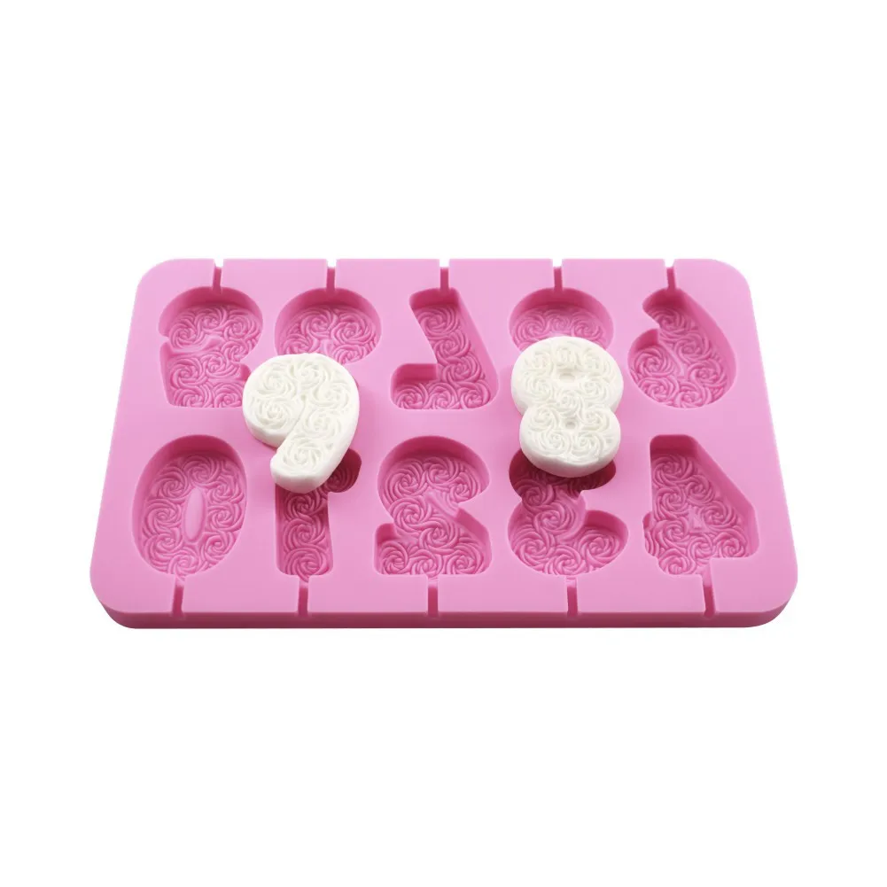 Number Candle Silicone Mould Birthday Cake Carving Rose Flower Number 0~9 Fondant Chocolate Mold Cake Decoration