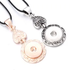New Snap Jewelry 18mm Snap Button Pendant Necklace Jewelry With Leather Chain DIY jewelry ZG045