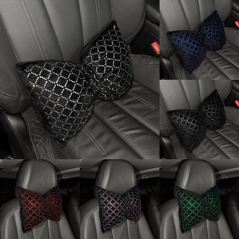 Colorful Rhinestones Full Diamond Bowknot Fashion Sparking Car Interior Decorations Universal Car Waist Neck Pillow Headrest