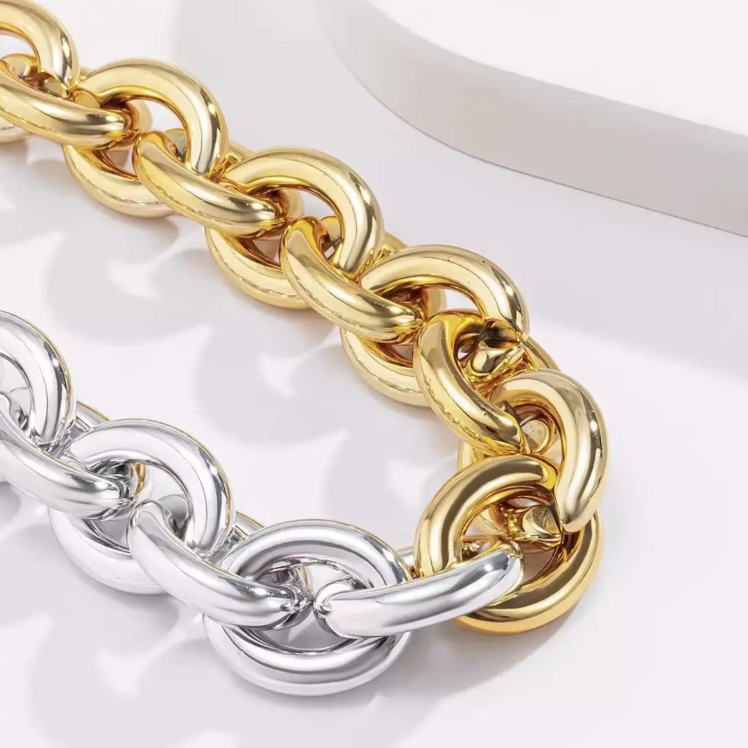 Vintage Thick Edge Cuban Gothic Necklace Women CCB Neck Collar Bone Gold Color Stubby Chain Necklaces Charm Party Jewelry
