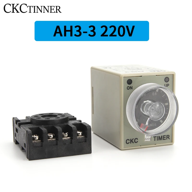 AH3-3 220V 50/60HZ  1S-60M Attached Bottom Seat Power On Delay Timer Time Switch Delay Timer Relay With 8pin PF083A Socket