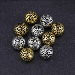 Juya 20pcs/Lot Wholesale Antique Gold/Silver Plated Hollow Decorative Charm Beads For Needlework Beadwork Jewelry Making