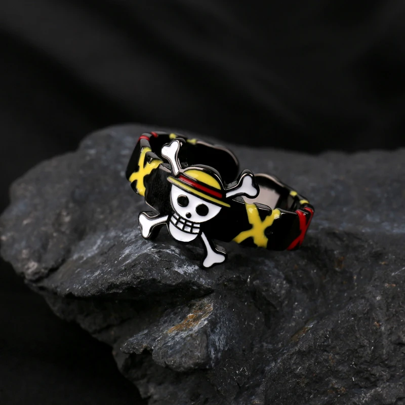 TWINKANIME S925 Sterling Silver One Piece Anime Rings Adjustable About 7-9# For Men Women Holiday & Birthday Gifts