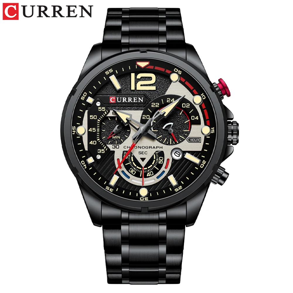 CURREN Luxus Marke Sport Armbanduhren für Mann Leuchtende Quarz Uhren Casual Chronograph Edelstahl Männliche Uhr