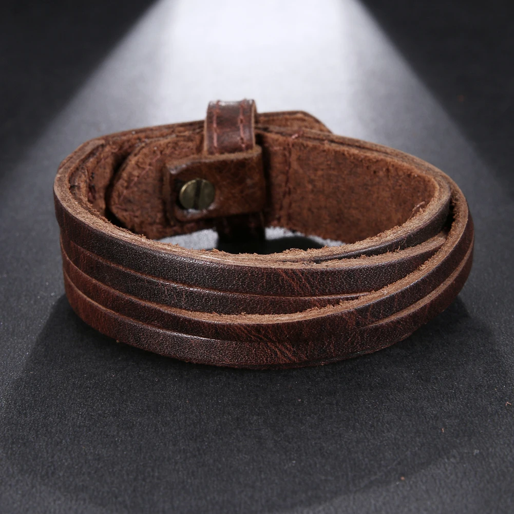 2024 Trend Jewelry Vintage Handmade Weave Multi-layer Genuine Leather Bracelet Men Charm Cuff Wide Leather Bracelet Pulsera