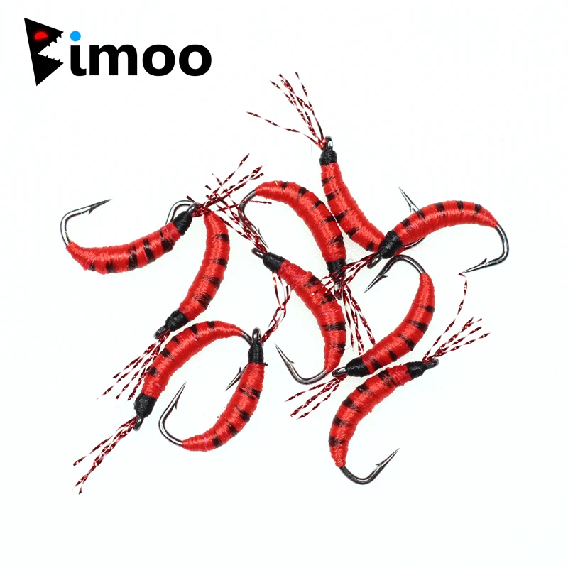 Bimoo 6 unids/lote # 6 Rainbow Brown Brook Trout Greyling Caddis Señuelos de ninfa Buzzers Red Miracle Midge Pesca Moscas
