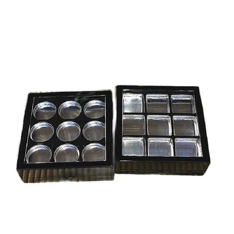 

30pcs/lot 9grids Empty Eyeshadow Powder Compacts with Mirror, Black Double-layer Blush Case, Lip Rouge Subpackage with Clear Cap