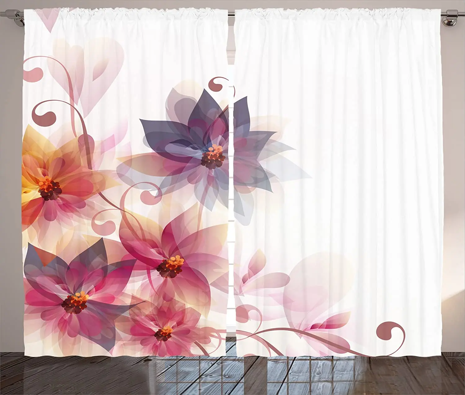 Abstract Blackout Curtains Modern Floral Design with Burts and Leaves Detail Romantic Image Window Curtain