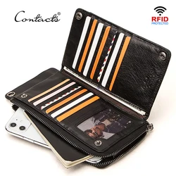 CONTACT'S Genuine Leather Men Wallets Casual Long Purse Male with Phone Pouch Multi-function Card Holder Wallet Passport Cover