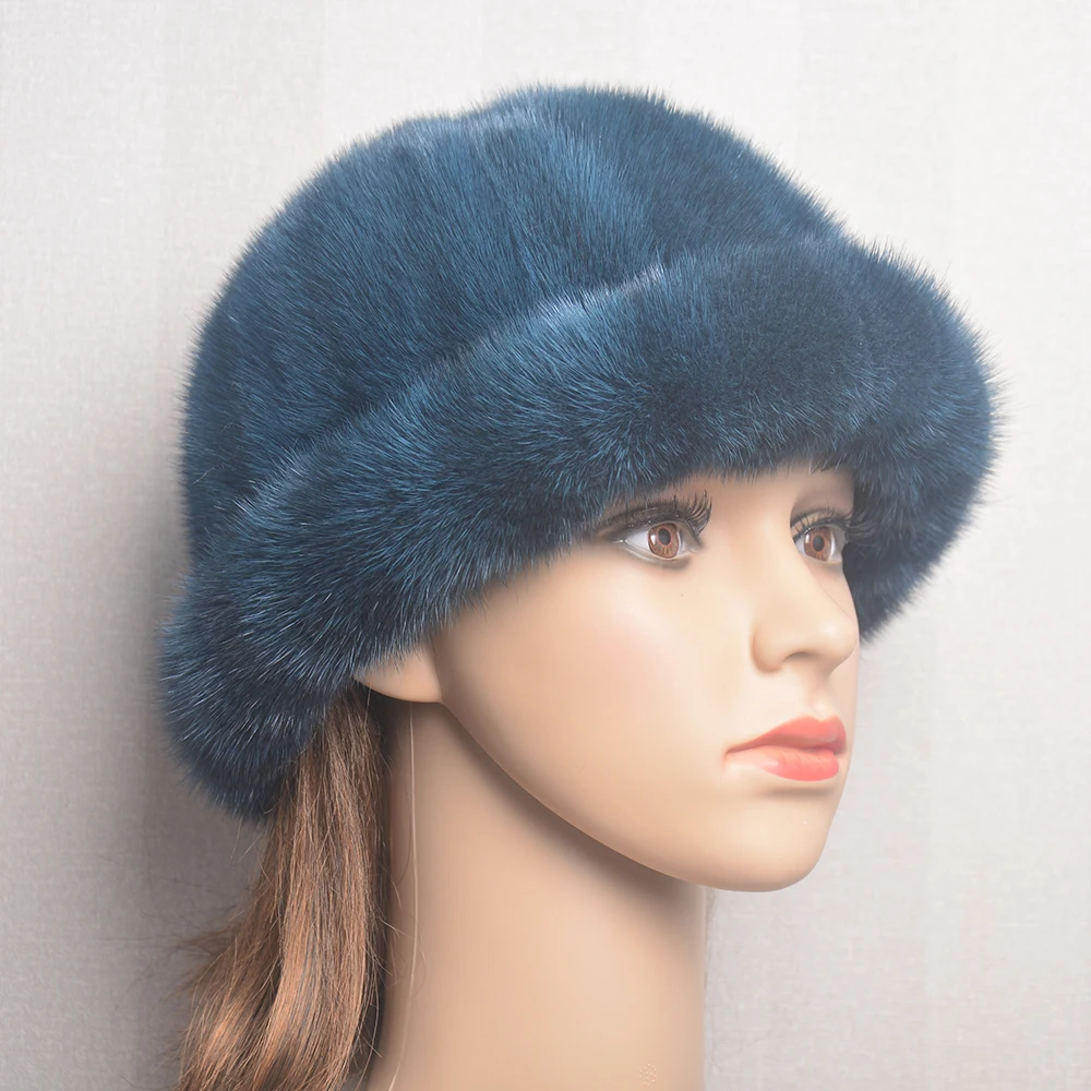 Women Winter Warm Beanie Hat Real Mink Fur Cap Fashion Lady Beanie Visor Landlord Hat Street Trendsetter HipHop Hat Real Fur Cap