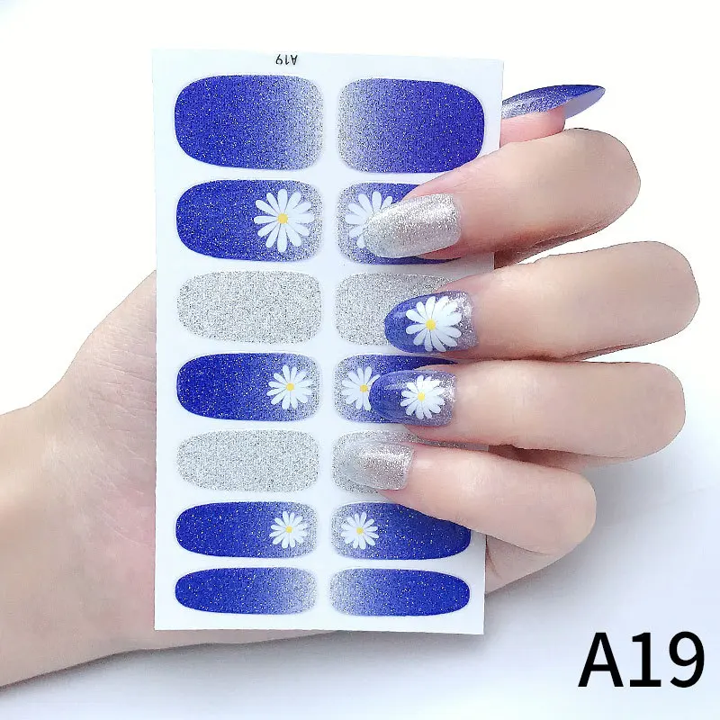 Full Coverage 14 Stickers Onion Powder Pure Color Glitter Nail Stickers Cute Designer Self-Adhesive Nail Stickers