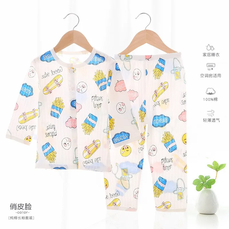 Baby and infant cotton thin long-sleeved suit summer home air-conditioning suit boys and girls pajamas suit image 5