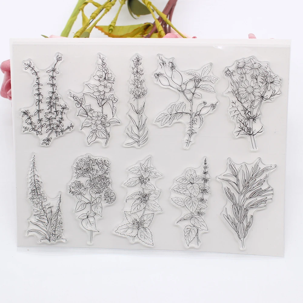 ZFPARTY Herbs and Spices Botanical Transparent Clear Stamps Seals for DIY Paper Craft Scrapbooking Decoration