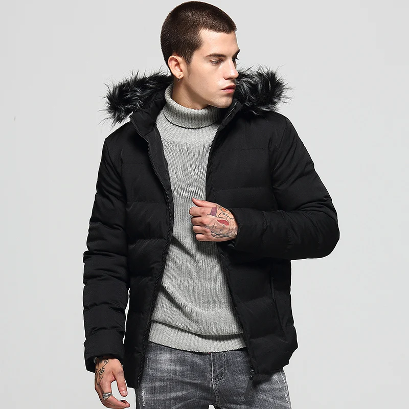 Winter Parkas Men Windproof Hooded Jacket British Style Fur Collar Warm Parkas Men Cotton Padded Coat Abrigos Hombres