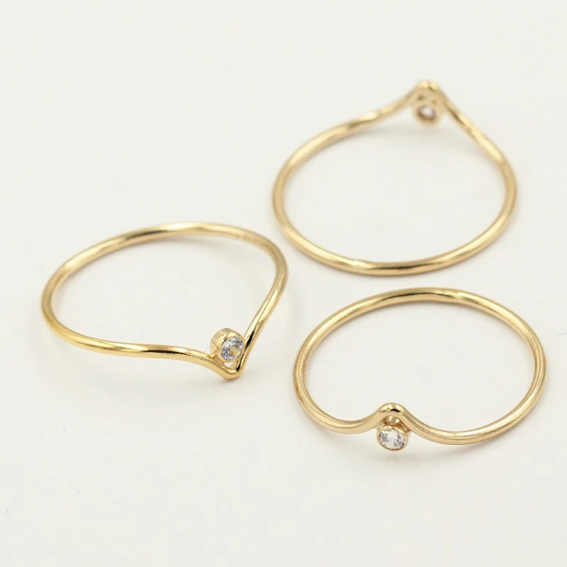 14K Gold Filled 2mm AAA Zircon Chevron Ring Boho Minimalist Knuckle Ring Gold Jewelry Anillos Mujer Gold Rings for Women