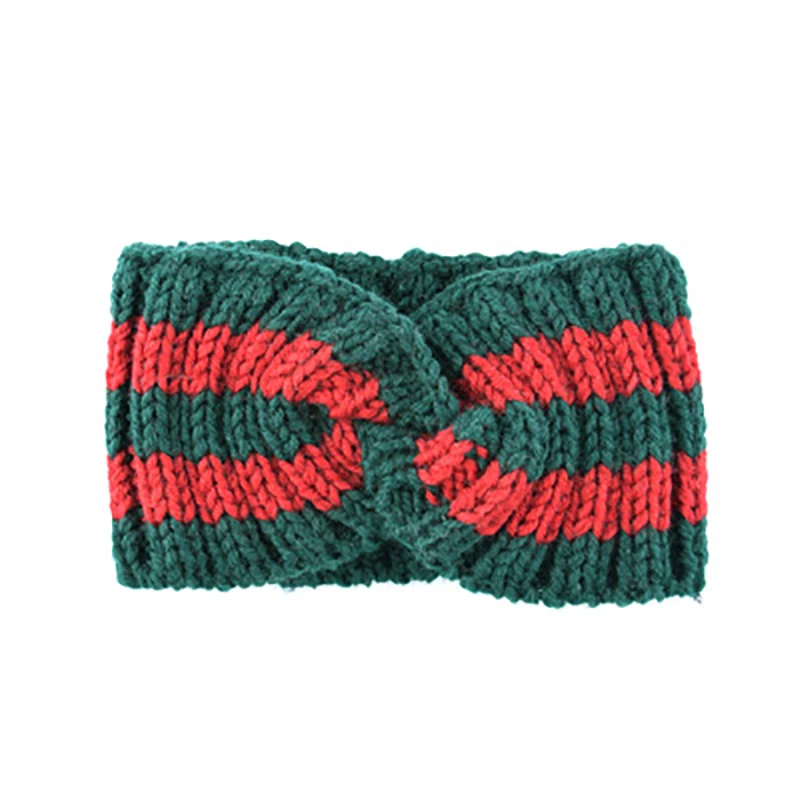 Christmas red green knitted cross yarn woman girl hairband headwear braided headband fashion warm winter  hair accessories