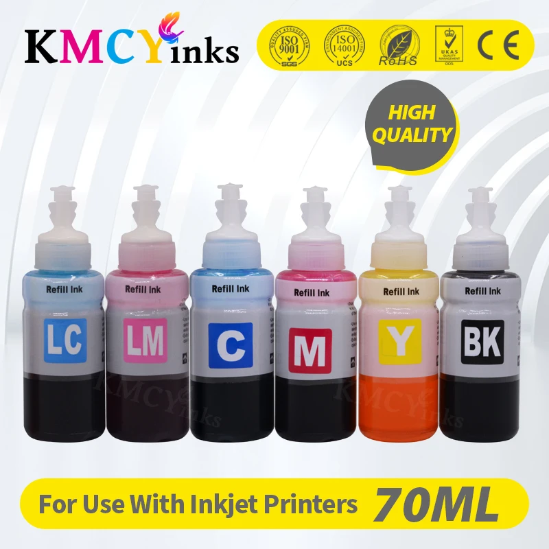 KMCYinks 70ml Refill Kit compatible for EPSON L800 L801 L805 L810 L850 L1800 printer ink T6731 T6732 T6733 T6734 T6735