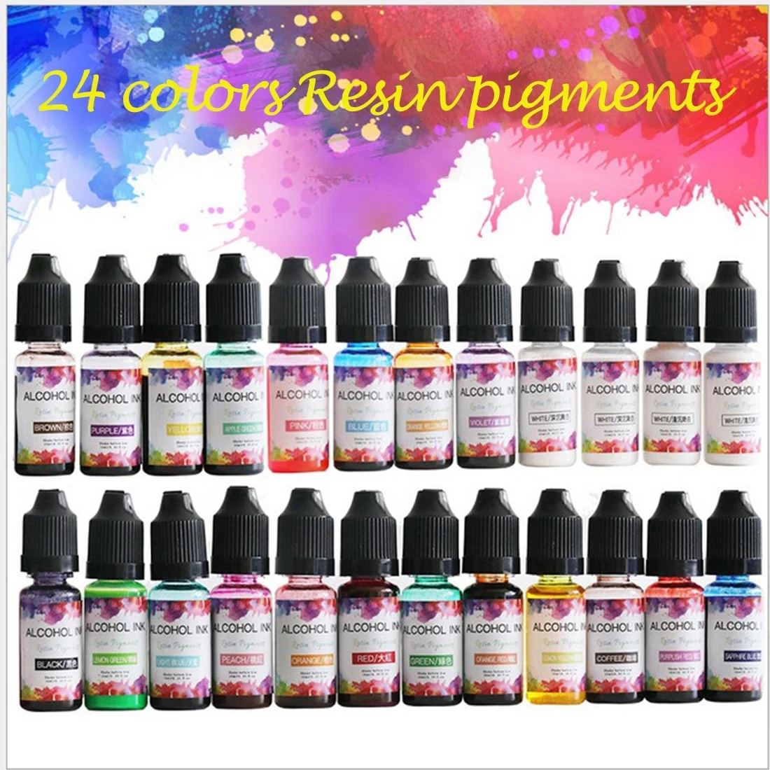 

24PCs/Box 10ml Alcohol Ink Resin Pigment Kit Liquid Colorant Set Dye Ink Diffusion For DIY UV Epoxy Resin Jewelry Candle Making