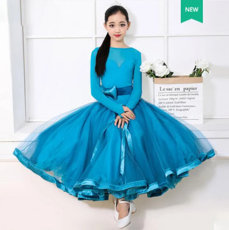 

Ballroom Competition Dance Dresses Girls 2024 New Blue Classical Dancing Skirt Children Waltz Ballroom Group Dance Dress