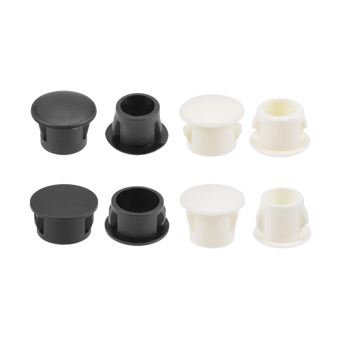 uxcell 50/100 Pcs Plastic Round Pipe Plug Black White 6mm-22mm Snap in Locking Hole Tube Flush Type Furniture Leg Plug