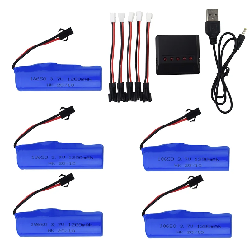 18650 3.7V 1200mAh Lithium Battery+5-In-1 Charger For DE45 DE58 RC Car 1:14 Off-Road Four-Wheel Drive Drift Racing Spare Parts