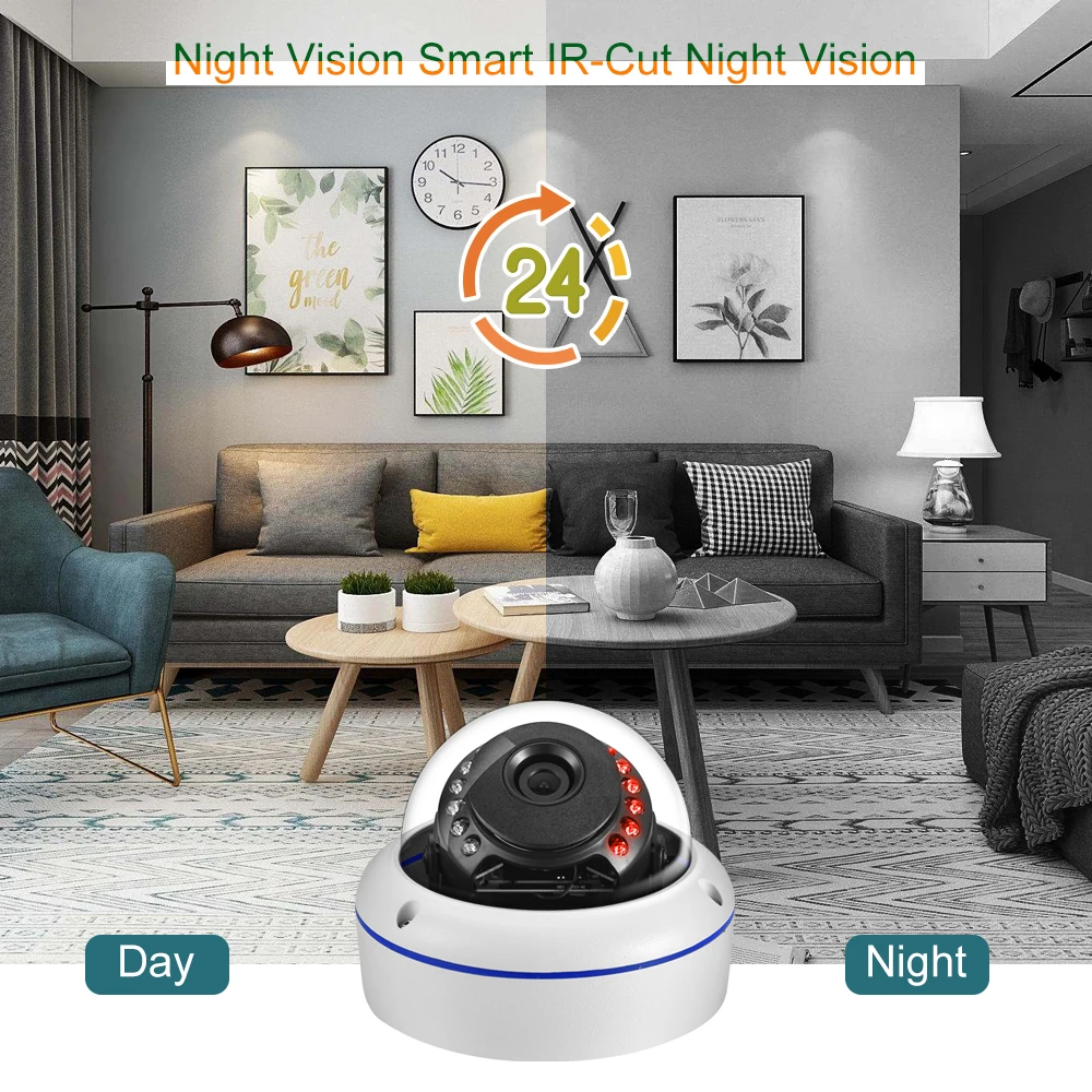 Gadinan 5MP 4MP Security 2.8mm Lens Wide Angle CCTV Outdoor Audio Dome Surveillance IP Camera Night Vision Email Alert 48V POE