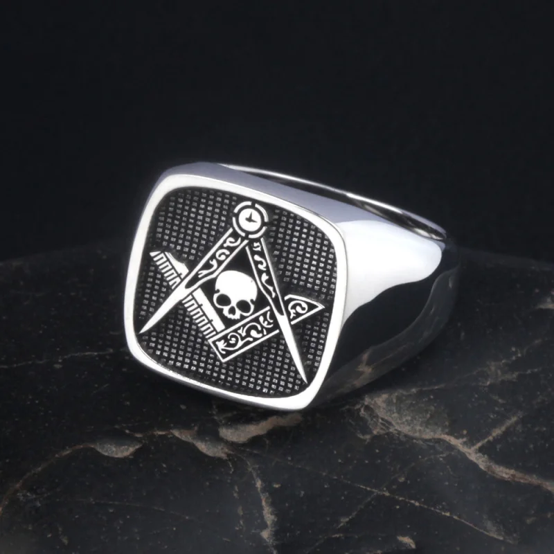 Mason Widow`s Son Skull and Bones Freemason Masonic Sterling Silver Ring