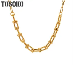 TOSOKO Stainless Steel Jewelry U-Shaped Horseshoe Buckle Necklace Handmade Texture Fashion Clavicle Chain BSP998