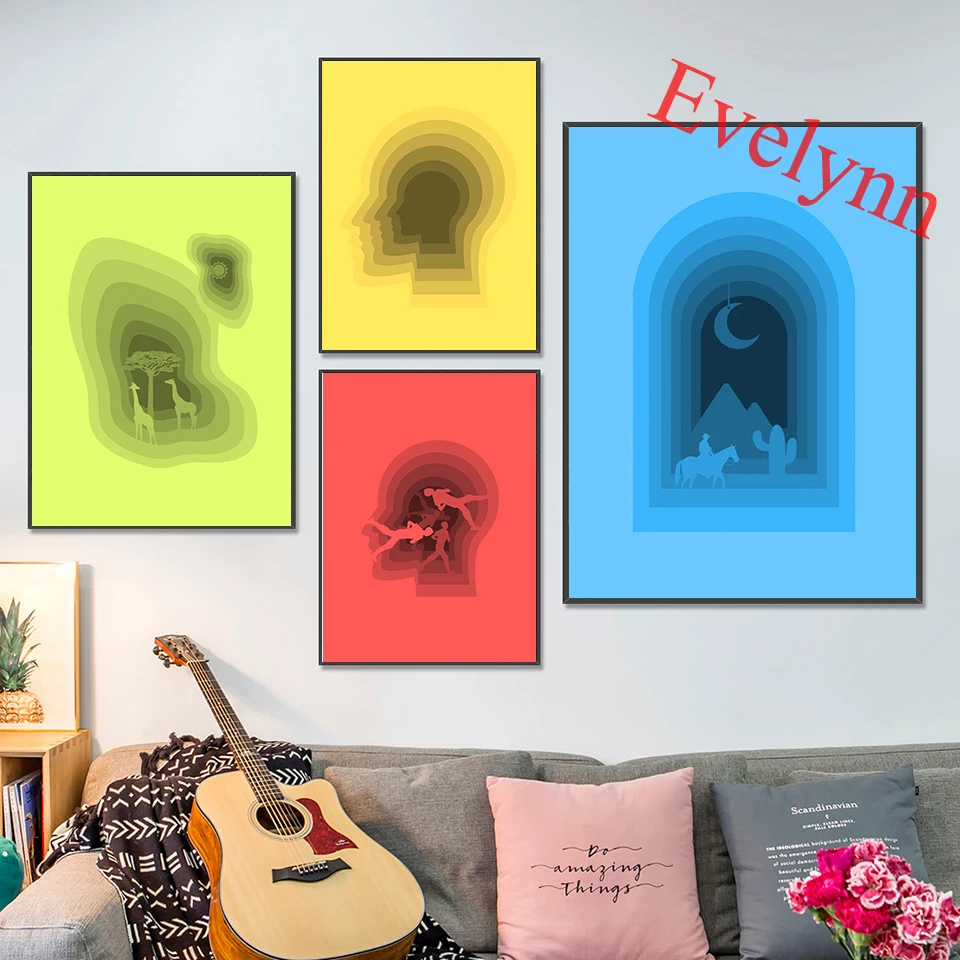 Gradient Psychedelic Posters Animals Entering The Forest Desert Home Decor Canvas Wall Art Prints Living Room Decoration Gift