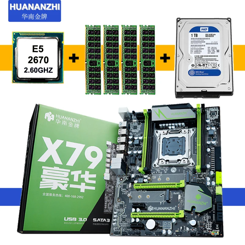 

Материнская плата HUANANZHI X79 Super LGA 2011 с двумя слотами M.2 SSD ОЗУ 4 канала ЦП Xeon E5 2670 SR0KX 32 ГБ памяти REG ECC 1 ТБ HDD