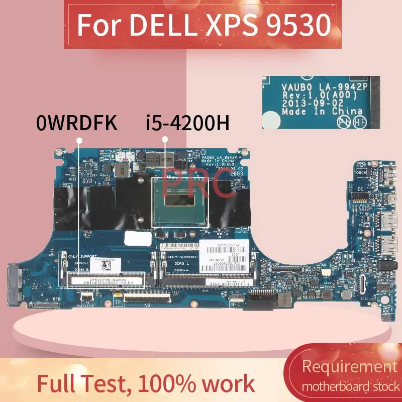 CN-0WRDFK 0WRDFK For DELL XPS 9530 i5-4200H Laptop motherboard LA-9942P SR15G  DDR3 Notebook Mainboard