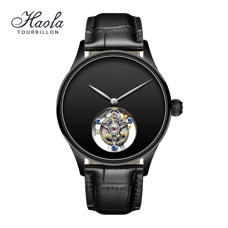 Haofa Simple Manual Tourbillon Mechanical Watches Mens 2023 No Logo Flying Tourbillon Sapphire Wristwatches Skeleton Luxury 1039