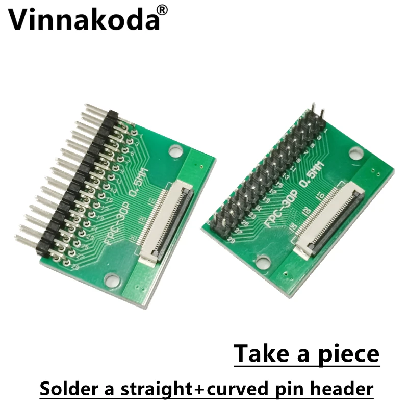 Conector Flip-Top Soldado, Cabeçalhos de pinos retos e dobrados, Placa adaptadora FFC FPC, 0,5mm-30P a 2,54mm soldados, 2pcs