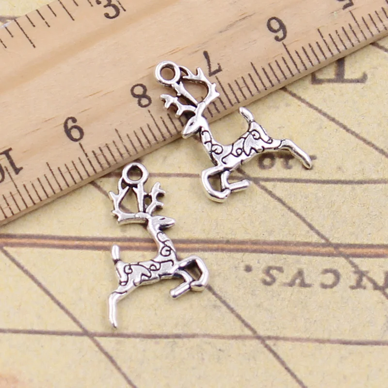 40pcs Charms Christmas Sika Deer 22x14mm Antique Pendants Making DIY Handmade Tibetan Bronze Silver Color Finding Jewelry