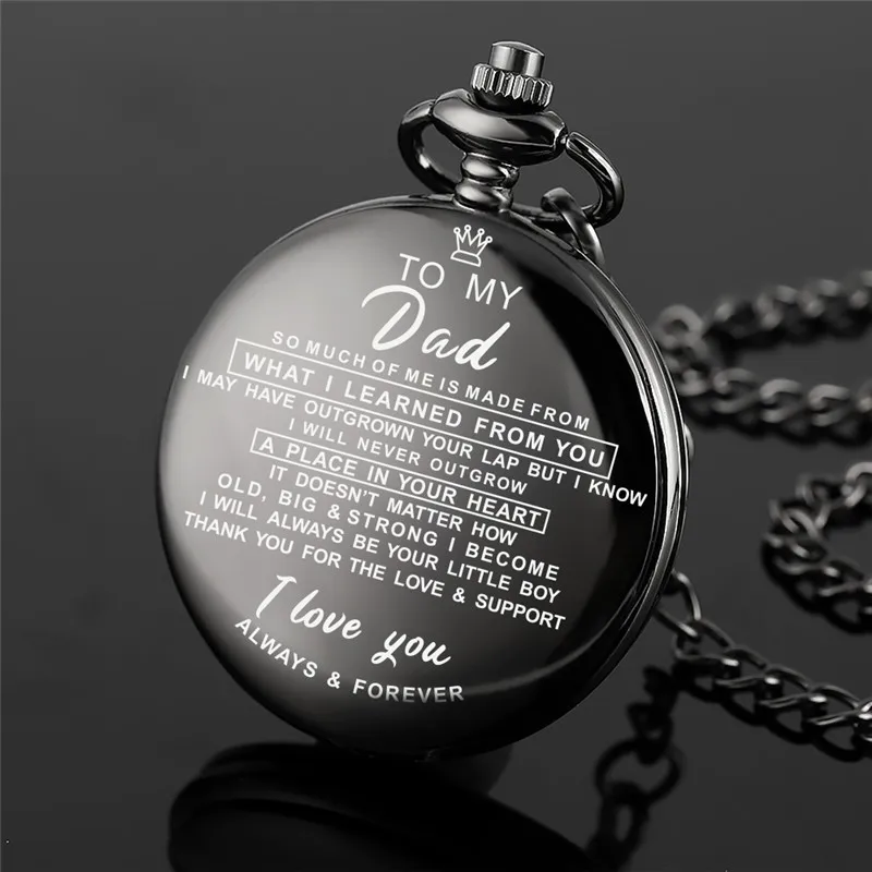 Angepasst Gruß Worte ICH LIEBE SIE Zu Meinem Vater Thema männer Quarz Taschenuhr Souvenir Geschenke für Vater Anhänger kette reloj