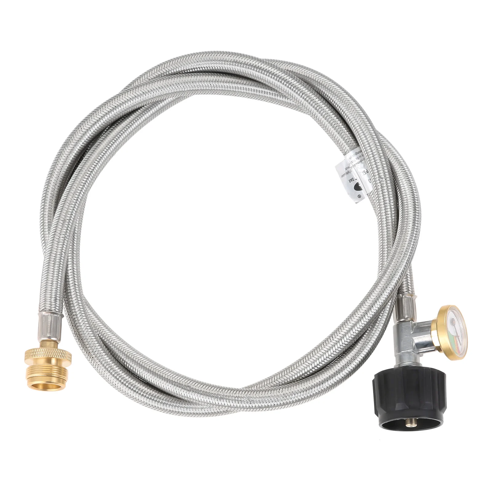 Manguera adaptadora de propano trenzada de acero inoxidable de 6 pies con calibre convertidor de 1 lb a 20 lb para tanque QCC1 / Type1 LP a estufa de propano de 1 LB