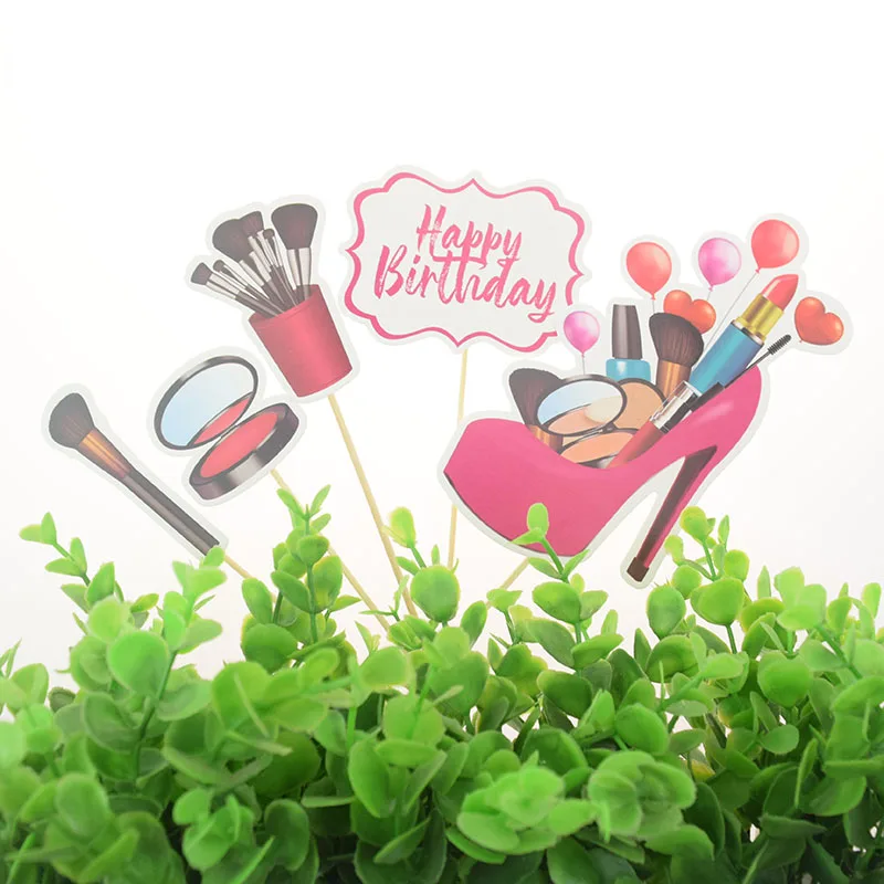 New High heel girl Cake Topper Lipstick bag cosmetics birthday party perfume cupcake toppers happy birthday dessert Cake decor