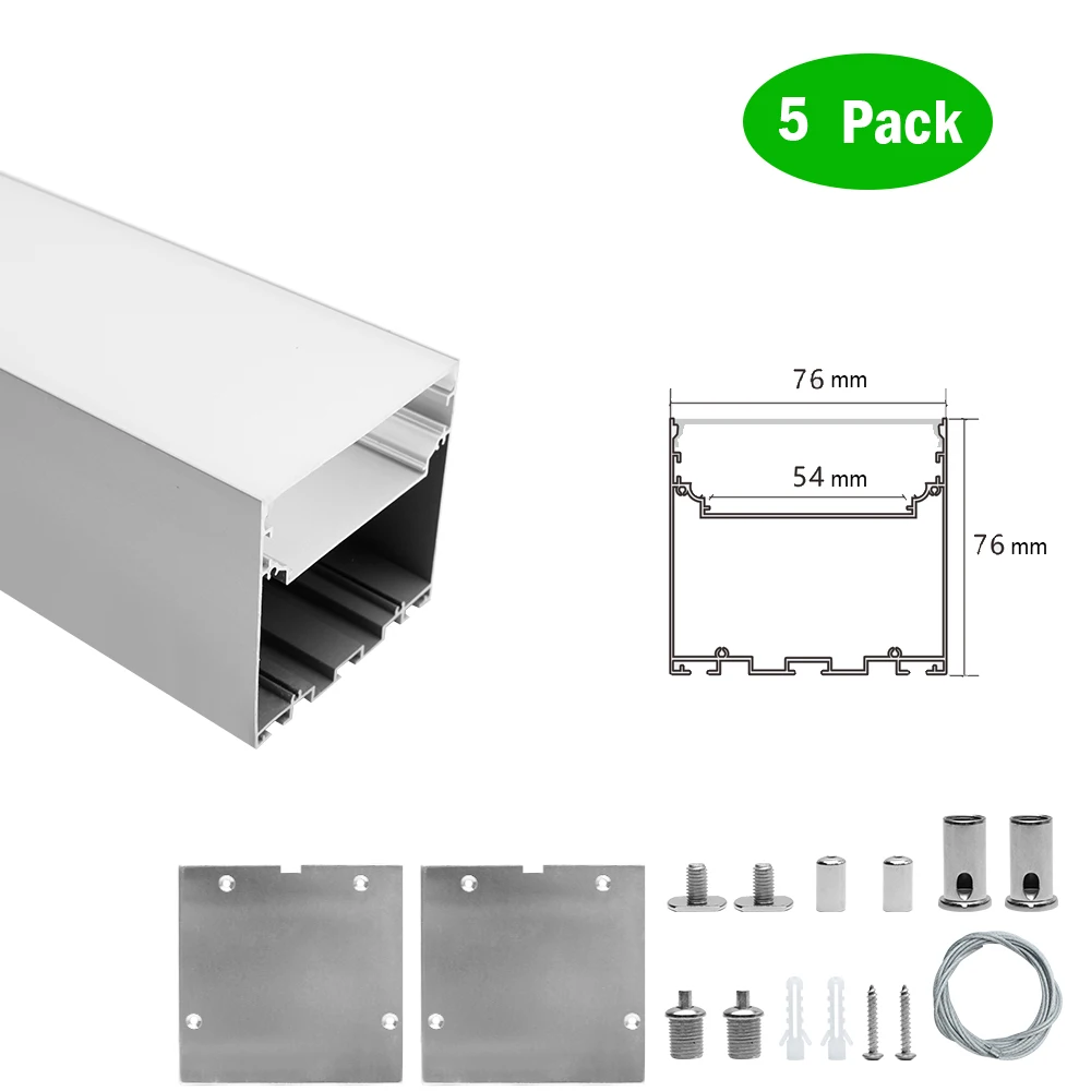 

2 Pack 1M (3.3FT) H7676mm LED Aluminum Channel Kit Silver Profile for Suspension Mounting Linear Office Lighting System